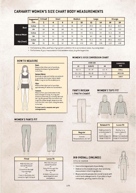 Women's and Men's Workwear Size Chart - Carhartt