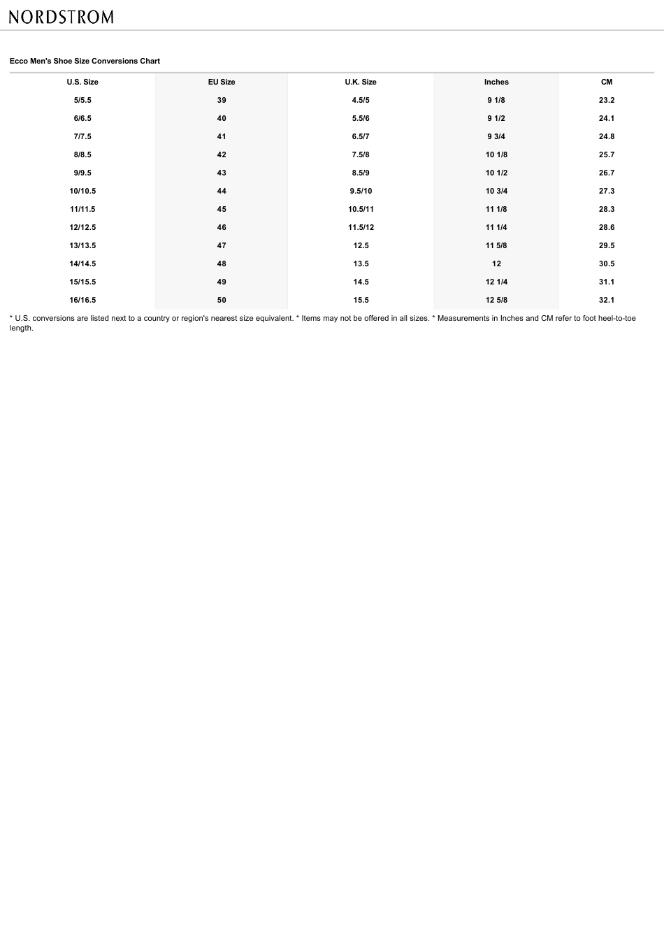 Men's Shoe Size Conversions Chart Ecco Download Printable PDF