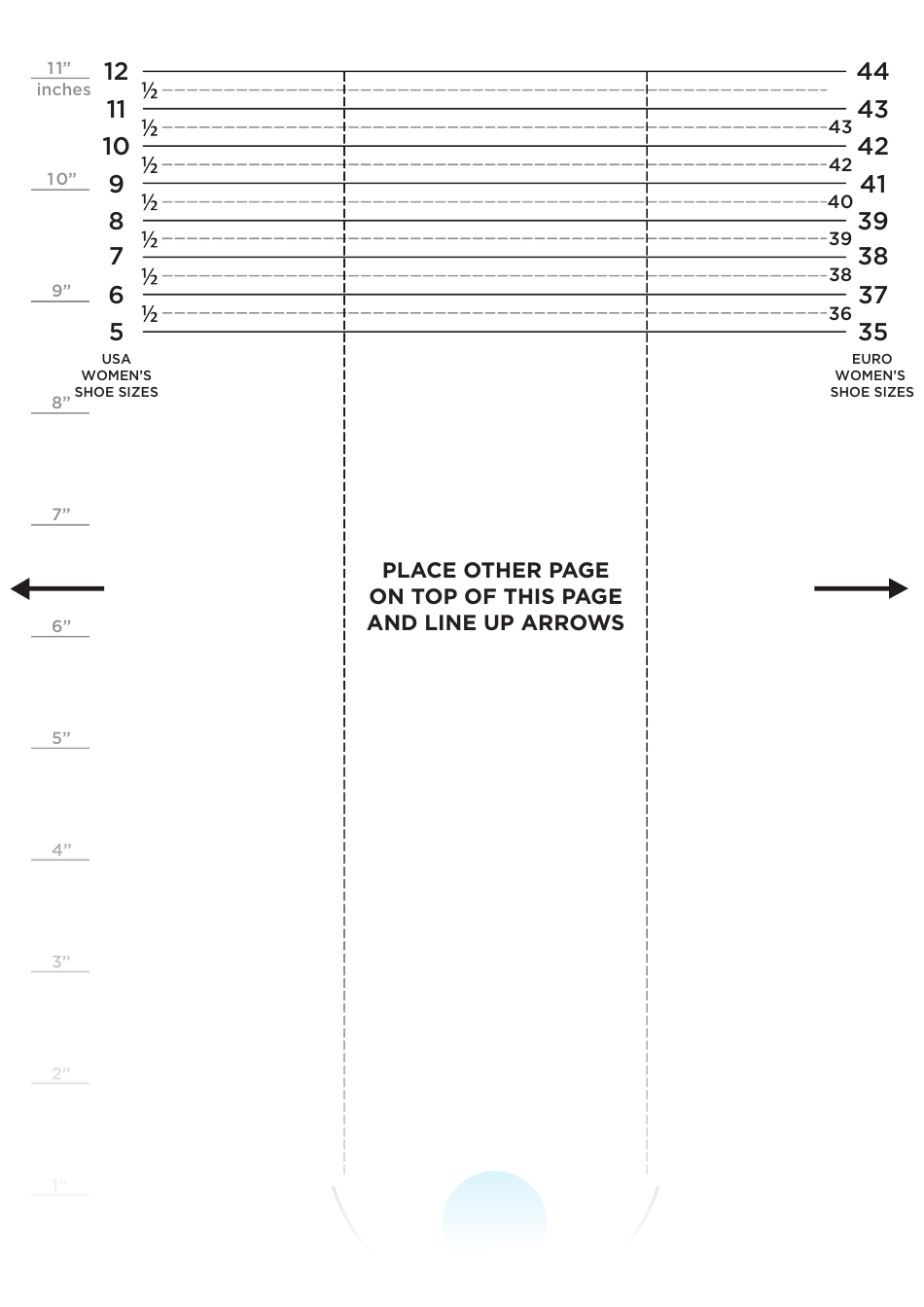 Standard Womens Shoe Size Measurement Chart, Page 1