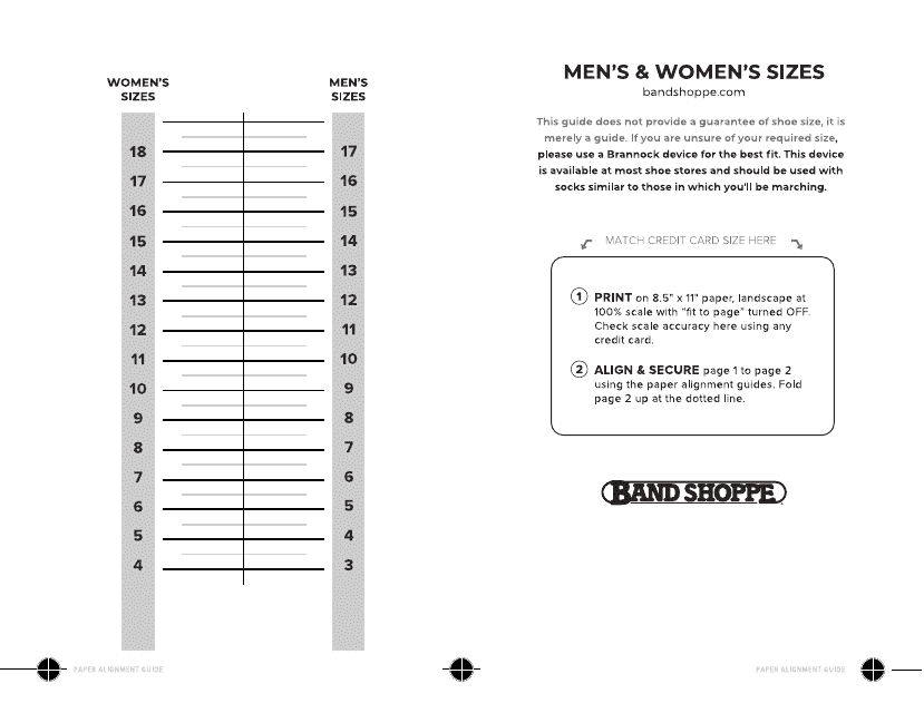 Men's and Women's Shoe Size Chart - Band Shoppe Download Pdf
