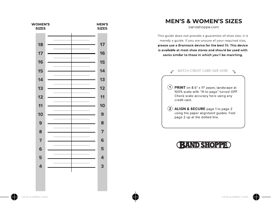 Mens and Womens Shoe Size Chart - Band Shoppe, Page 1