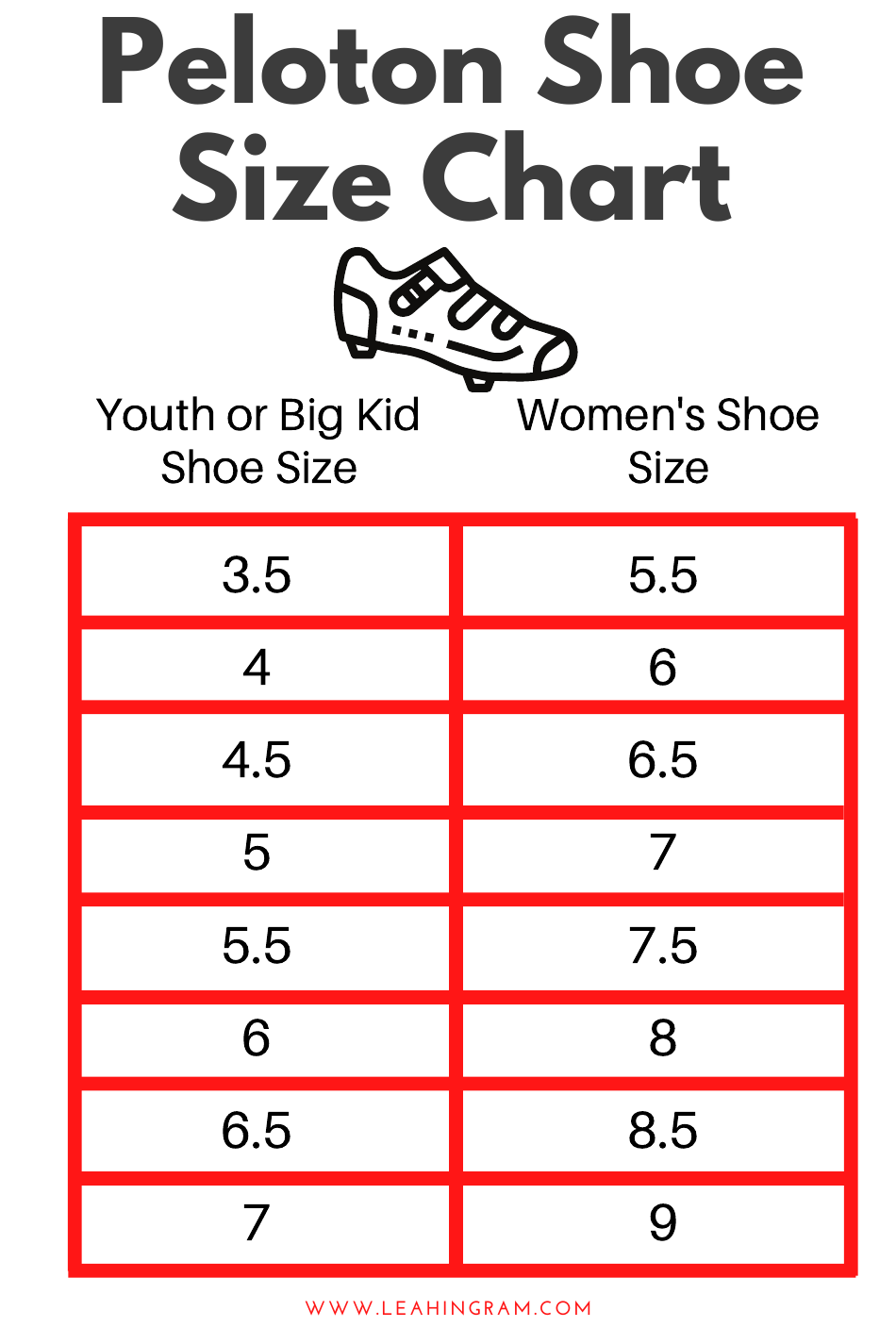 Shoe Size Chart - Peloton (3.5), Page 1