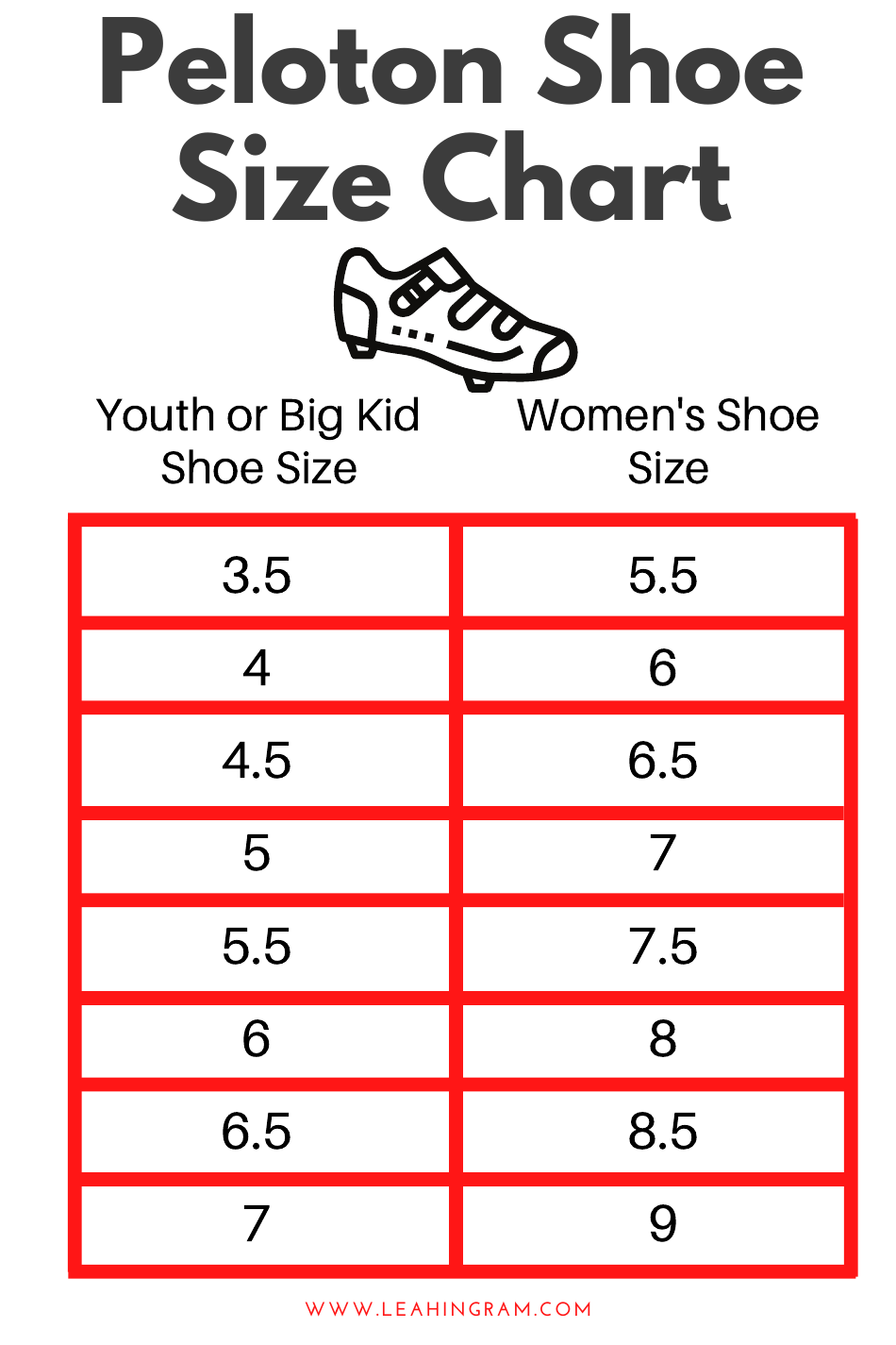 Shoe Size Chart - Peloton (3.5) Download Printable PDF | Templateroller