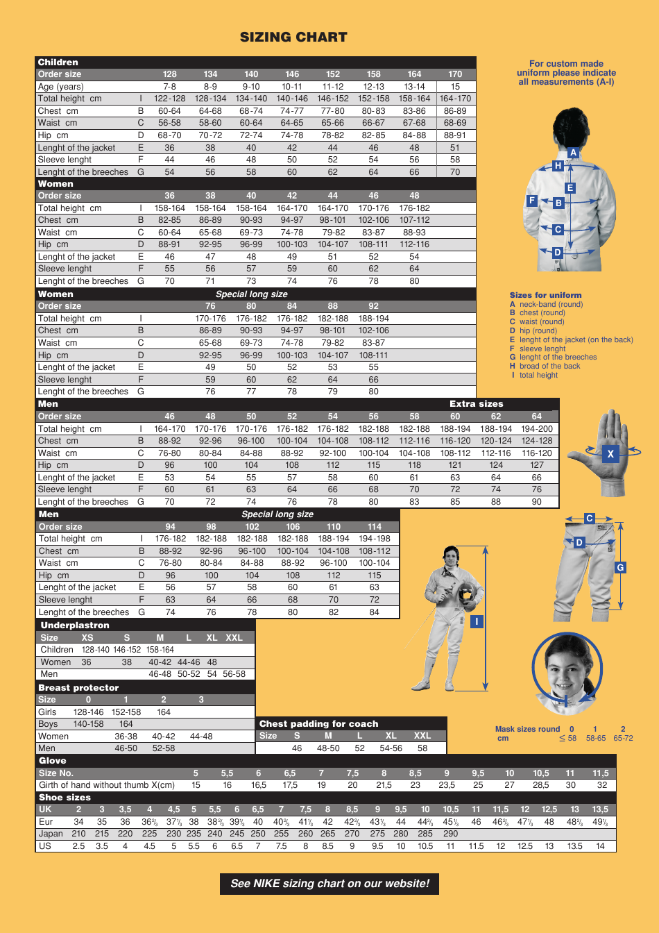 Fencing Uniform Size Chart Download Printable PDF Templateroller