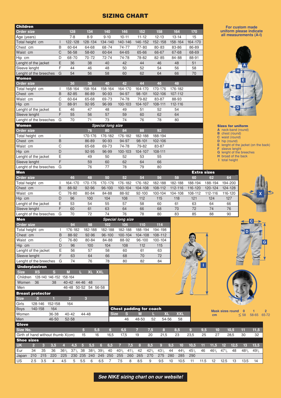 Fencing Uniform Size Chart, Page 1
