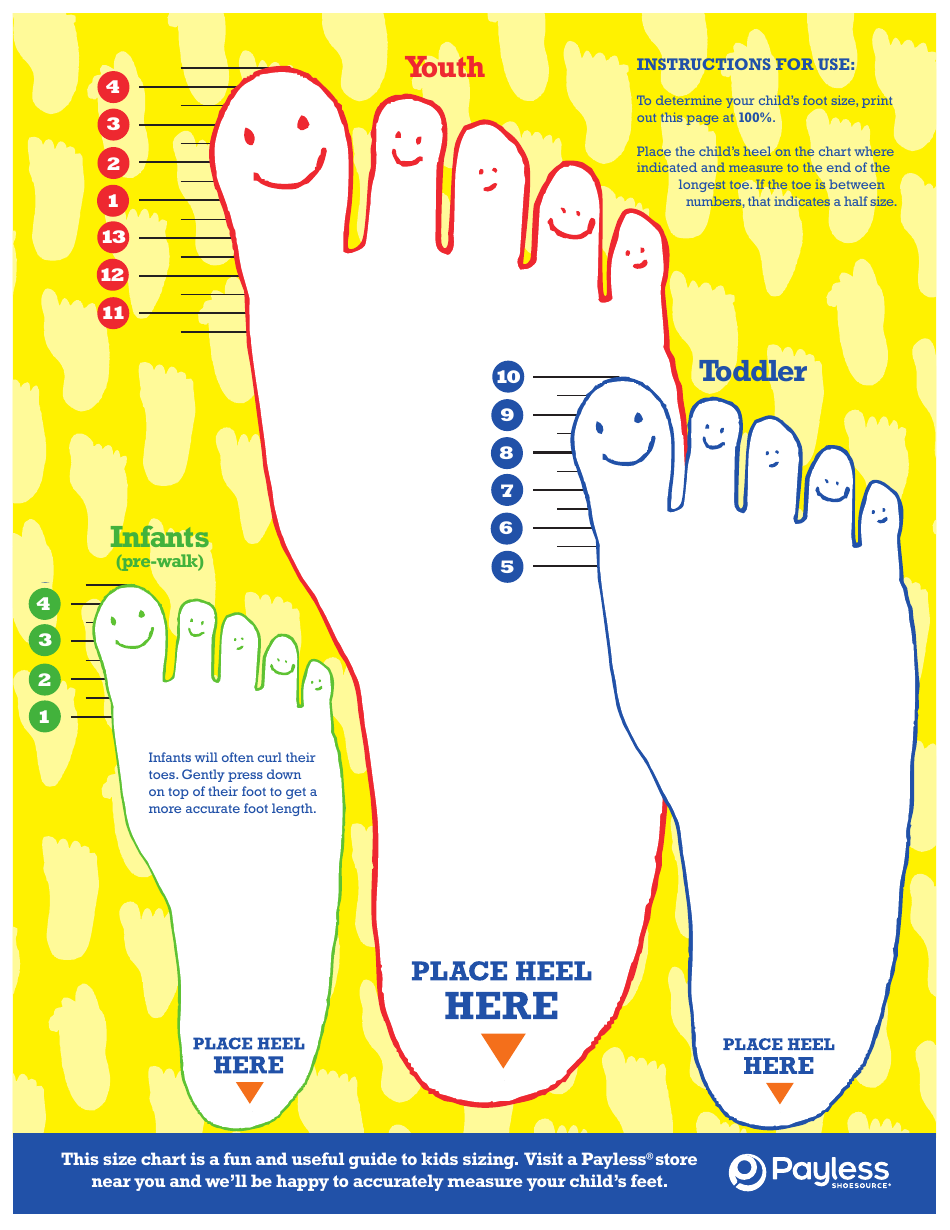 Childrens Foot Size Measurement Chart - Payless, Page 1