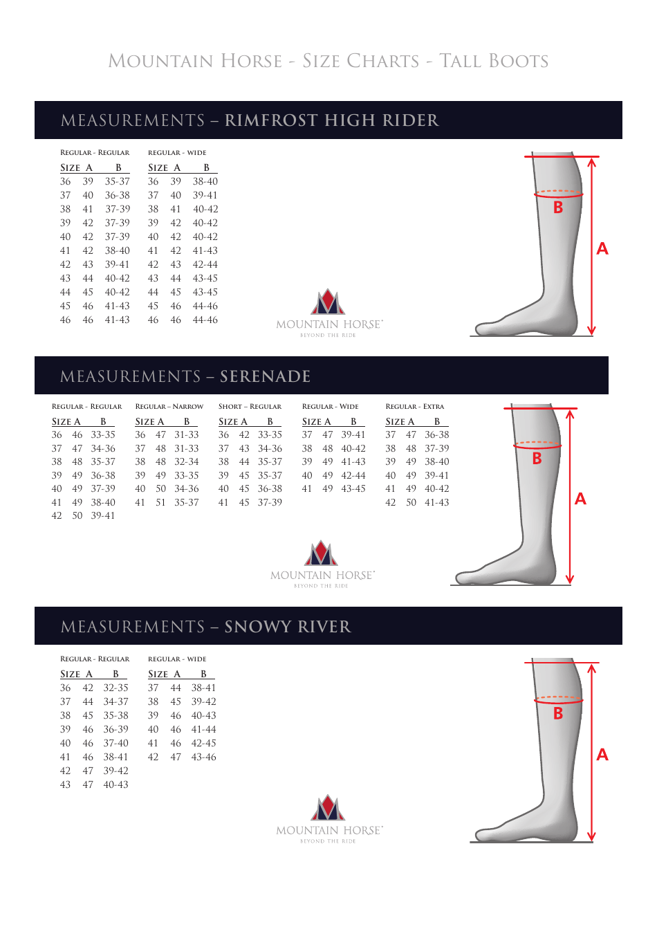 Tall Boots Size Charts - Mountain Horse, Page 3