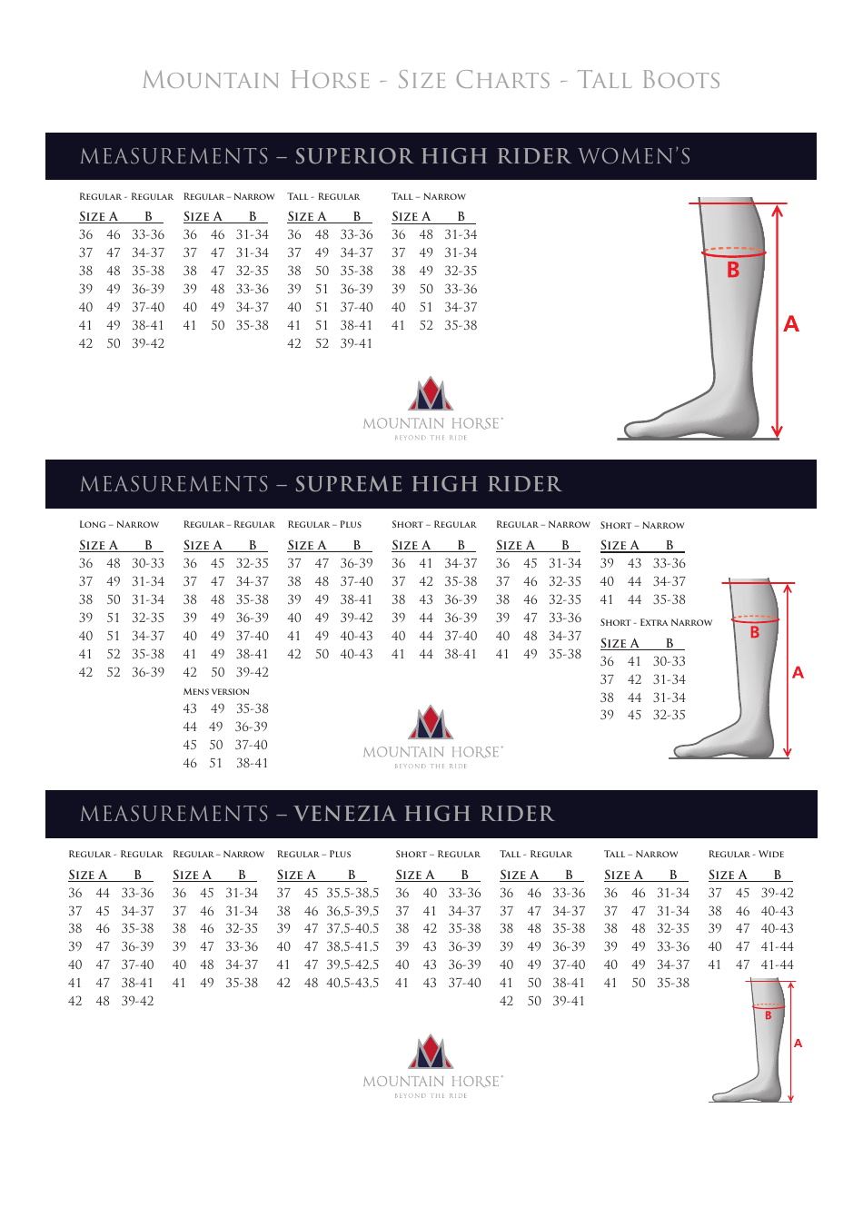 Tall Boots Size Charts - Mountain Horse, Page 5