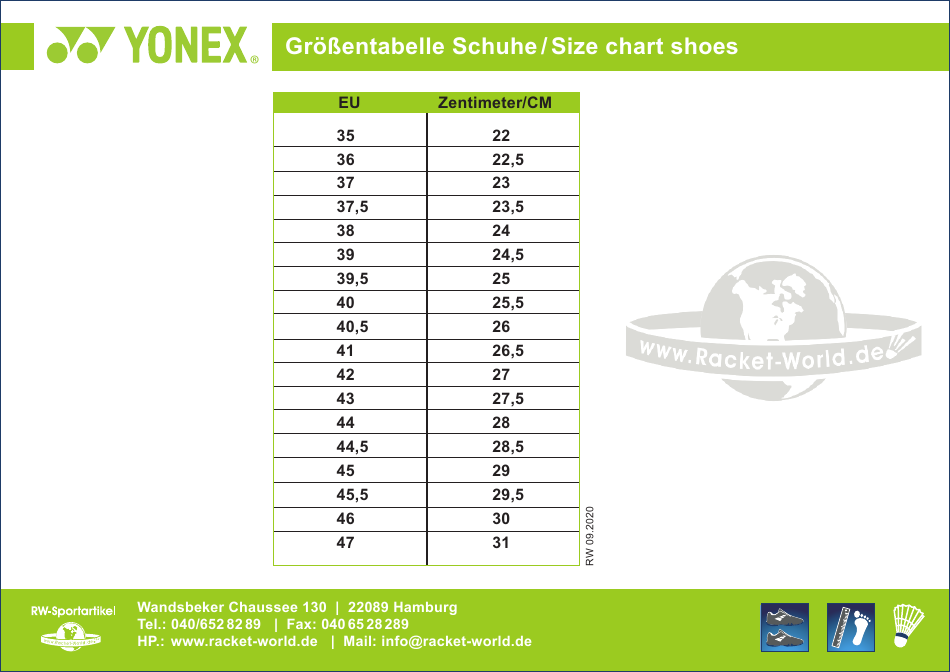 Badminton Shoe Size Chart, Page 1