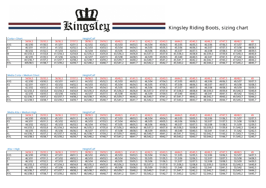 Riding Boots Sizing Chart - Kingsley Download Pdf
