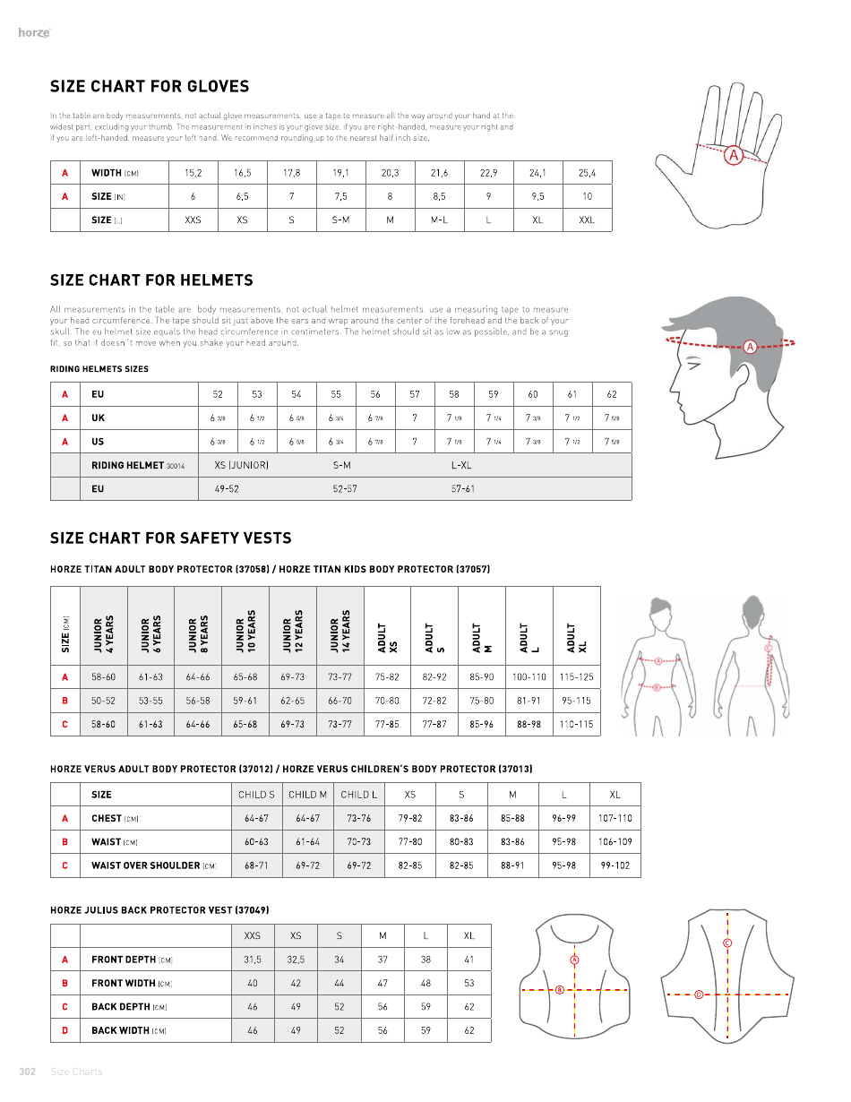 Riding Clothing Size Chart - Horze, Page 3