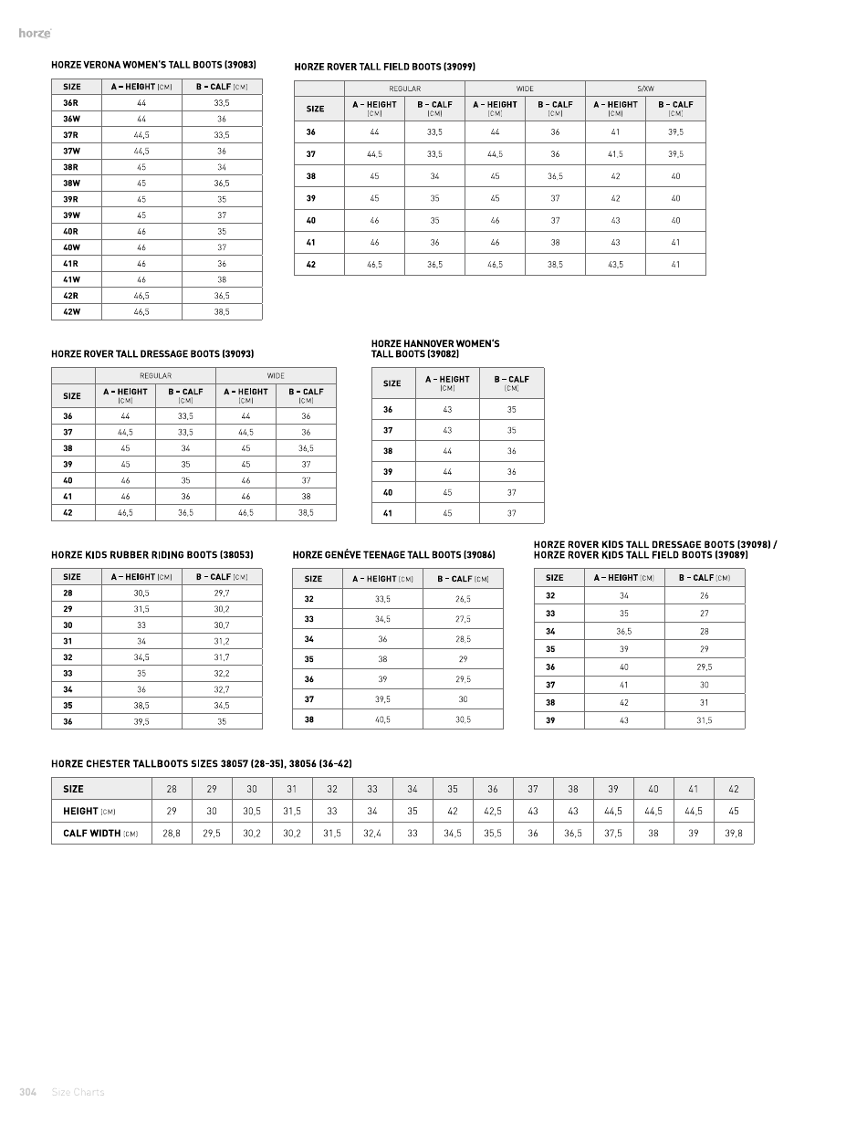 Riding Clothing Size Chart - Horze, Page 5