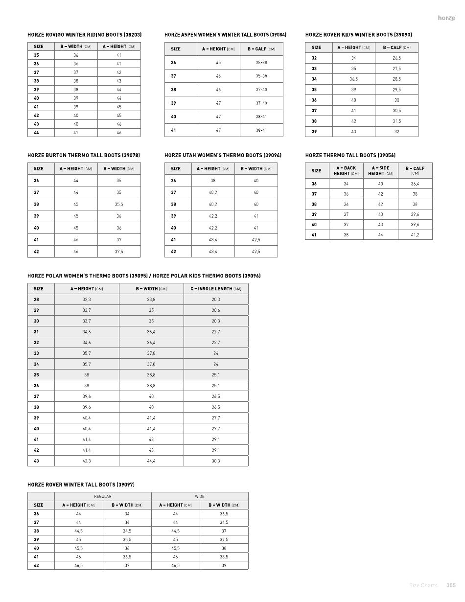 Riding Clothing Size Chart - Horze, Page 6