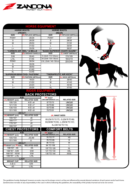 Horse Riding Equipment Size Chart - Zandona Download Pdf