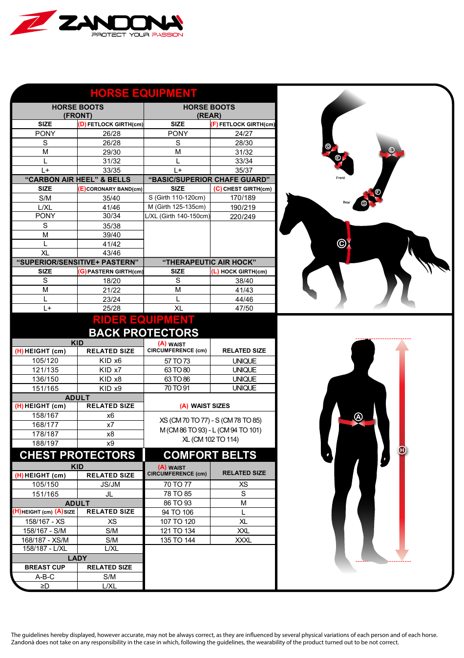 Horse Riding Equipment Size Chart - Zandona, Page 1