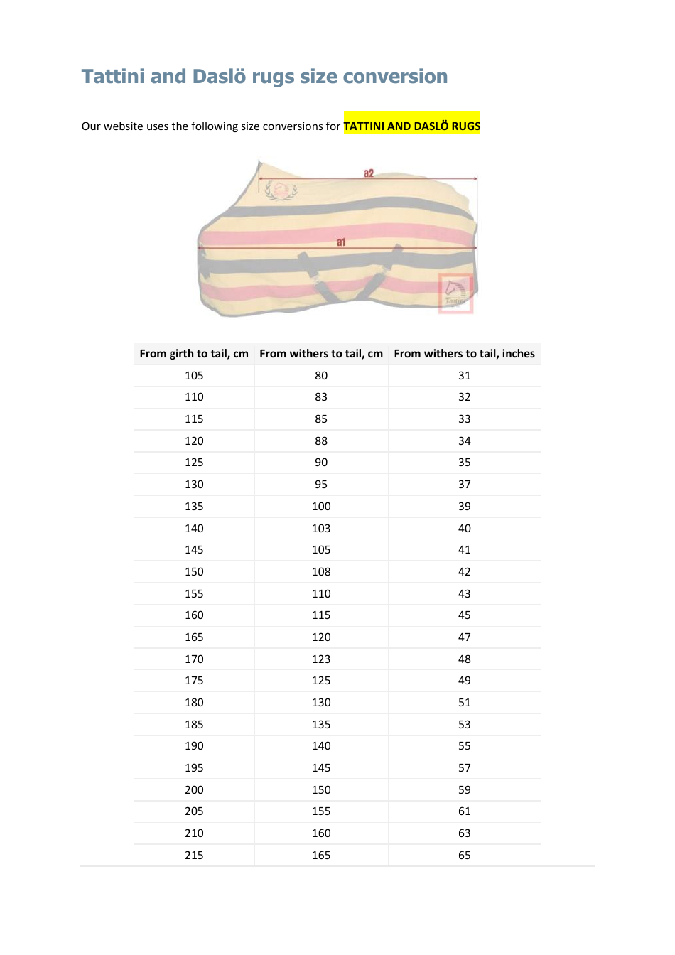 Riding Apparel and Accessories Size Charts - Tattini, Page 6