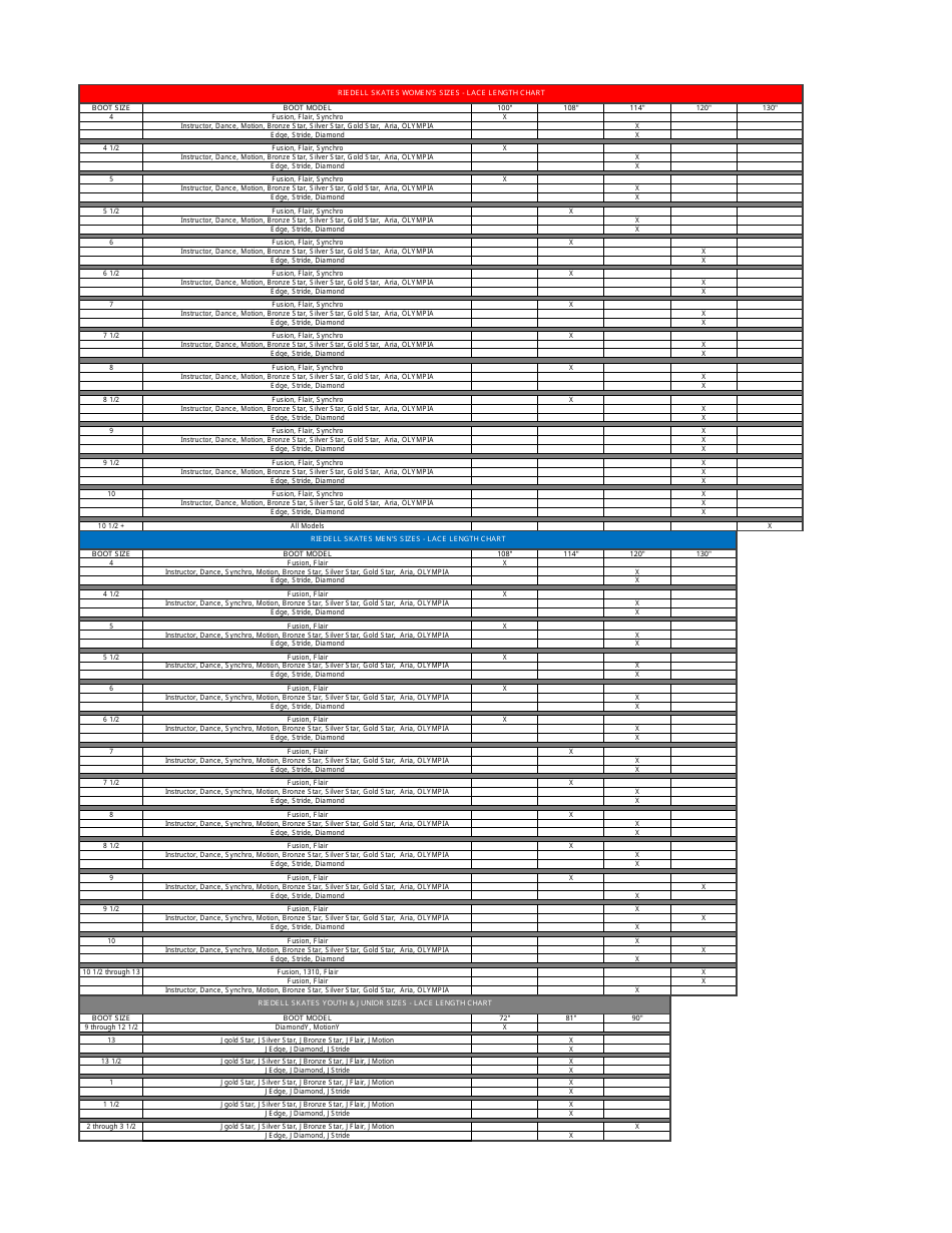 Skates Lace Length Chart Riedell Download Printable PDF Templateroller