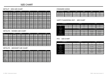 Document preview: Wetsuit and Accessories Size Chart - Prolimit