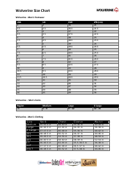 Document preview: Footwear and Socks Size Chart - Wolverine