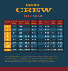 Document preview: Skates Size Chart - Riedell Crew