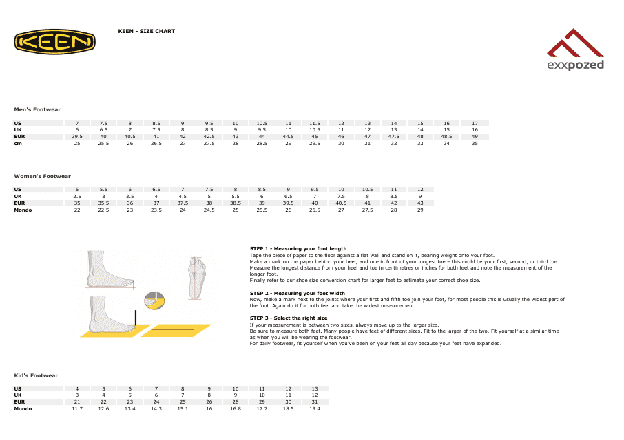 Footwear Size Chart - Keen Download Pdf