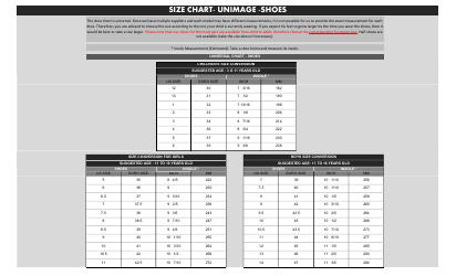 Document preview: Shoe Size Chart - Unimage