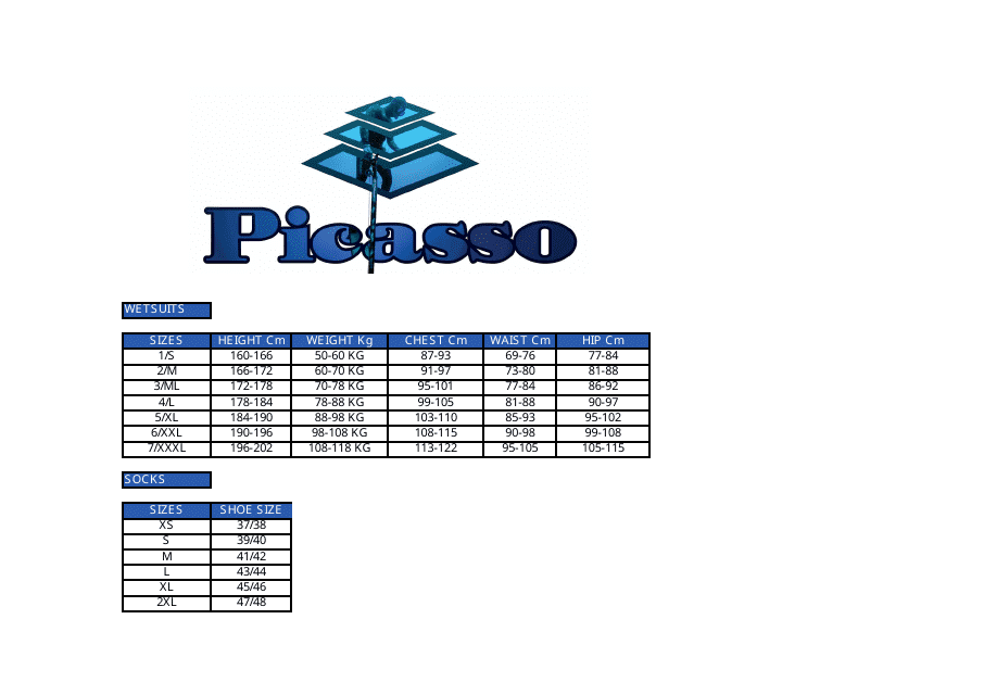 Wetsuit Size Chart - Picasso Download Pdf