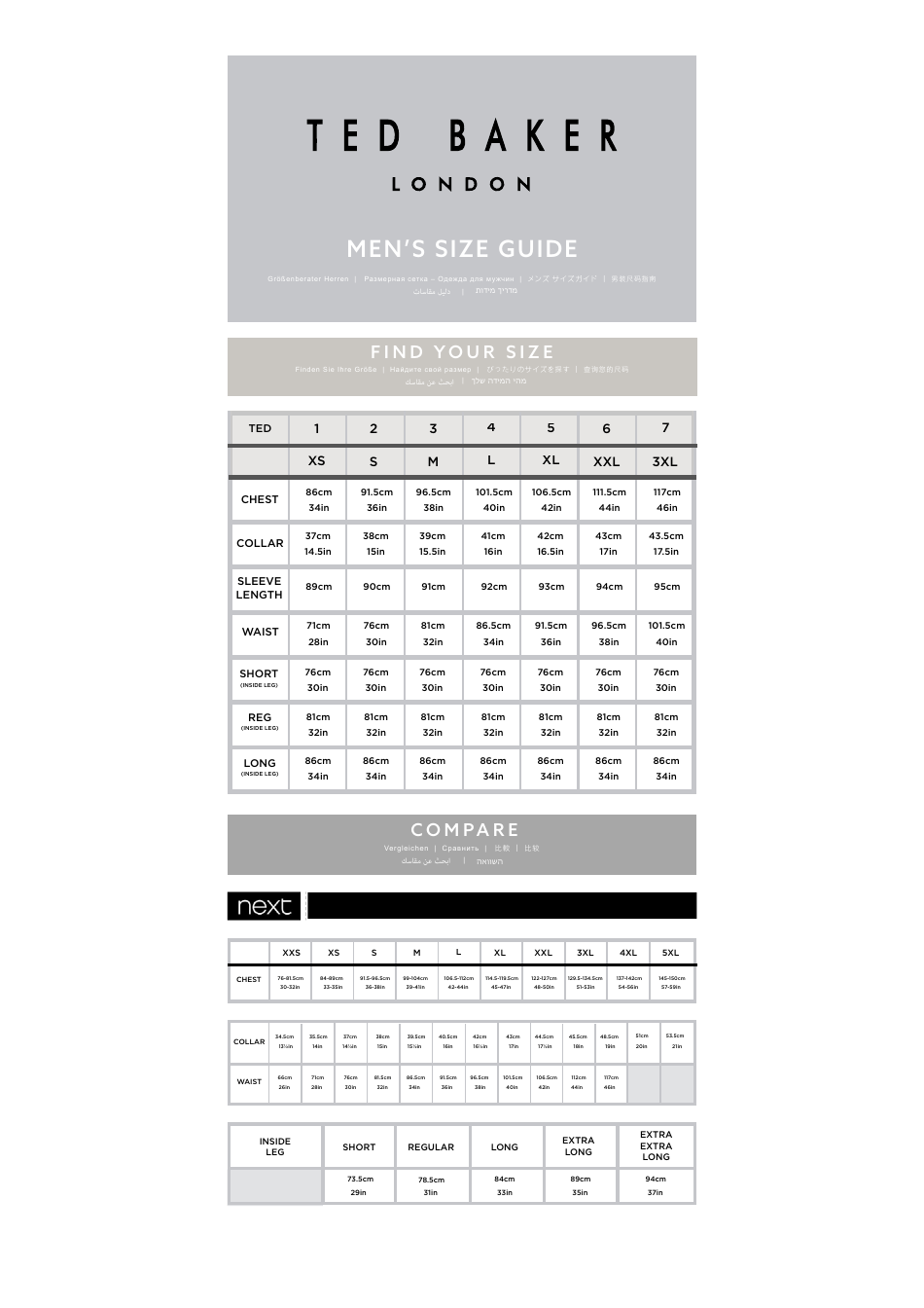 Men's Size Guide - Ted Baker Download Printable PDF | Templateroller