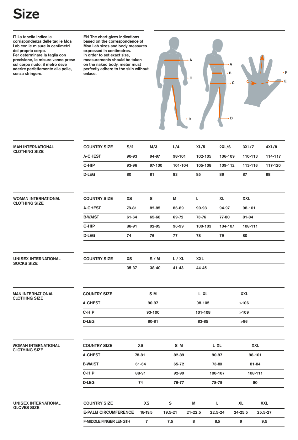 Clothing Size Chart, Page 1