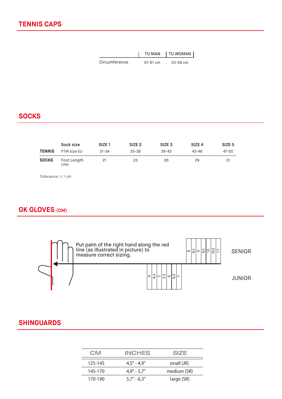 Tennis Footwear, Apparel and Accessories Size Conversion Charts - Lotto, Page 8