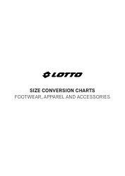 Document preview: Tennis Footwear, Apparel and Accessories Size Conversion Charts - Lotto