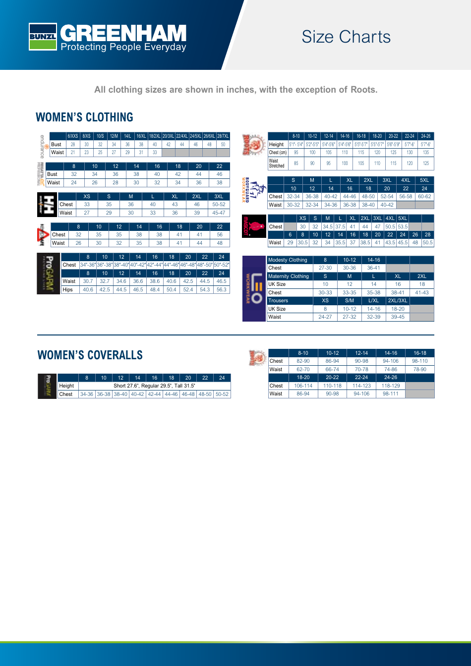 Protective Clothing Size Chart - Greenham, Page 3
