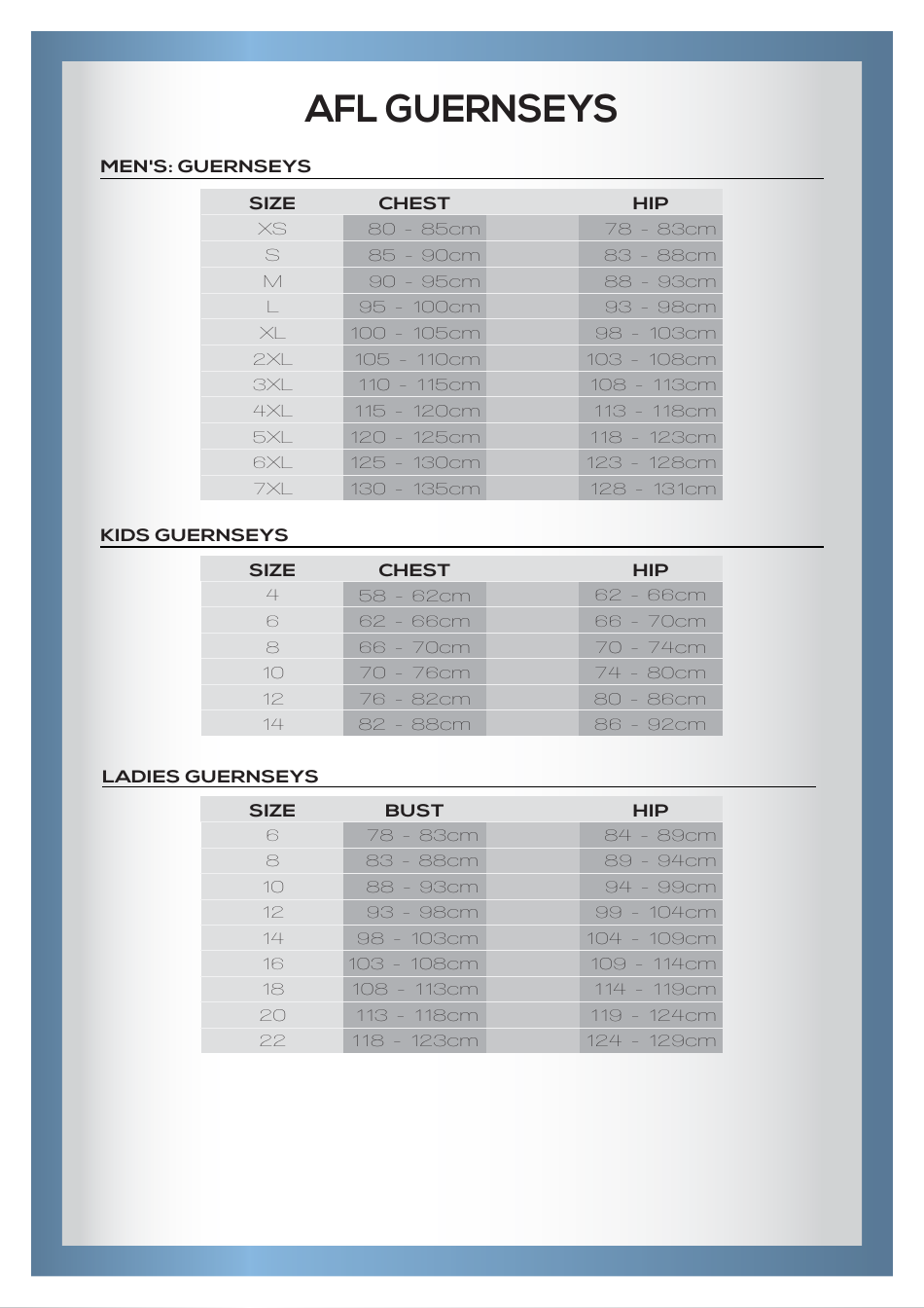 Rugby Uniform Size Chart - Sinalli, Page 3