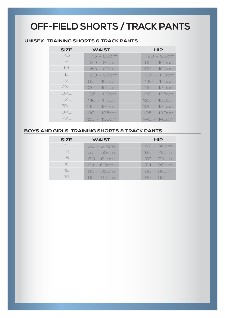Rugby Uniform Size Chart - Sinalli, Page 6