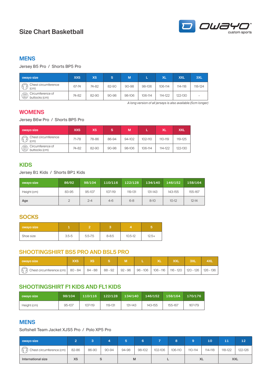 Basketball Uniform Size Chart Owayo Download Printable PDF