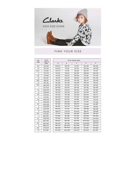 Children's Shoe Size Chart - Clarks Download Pdf