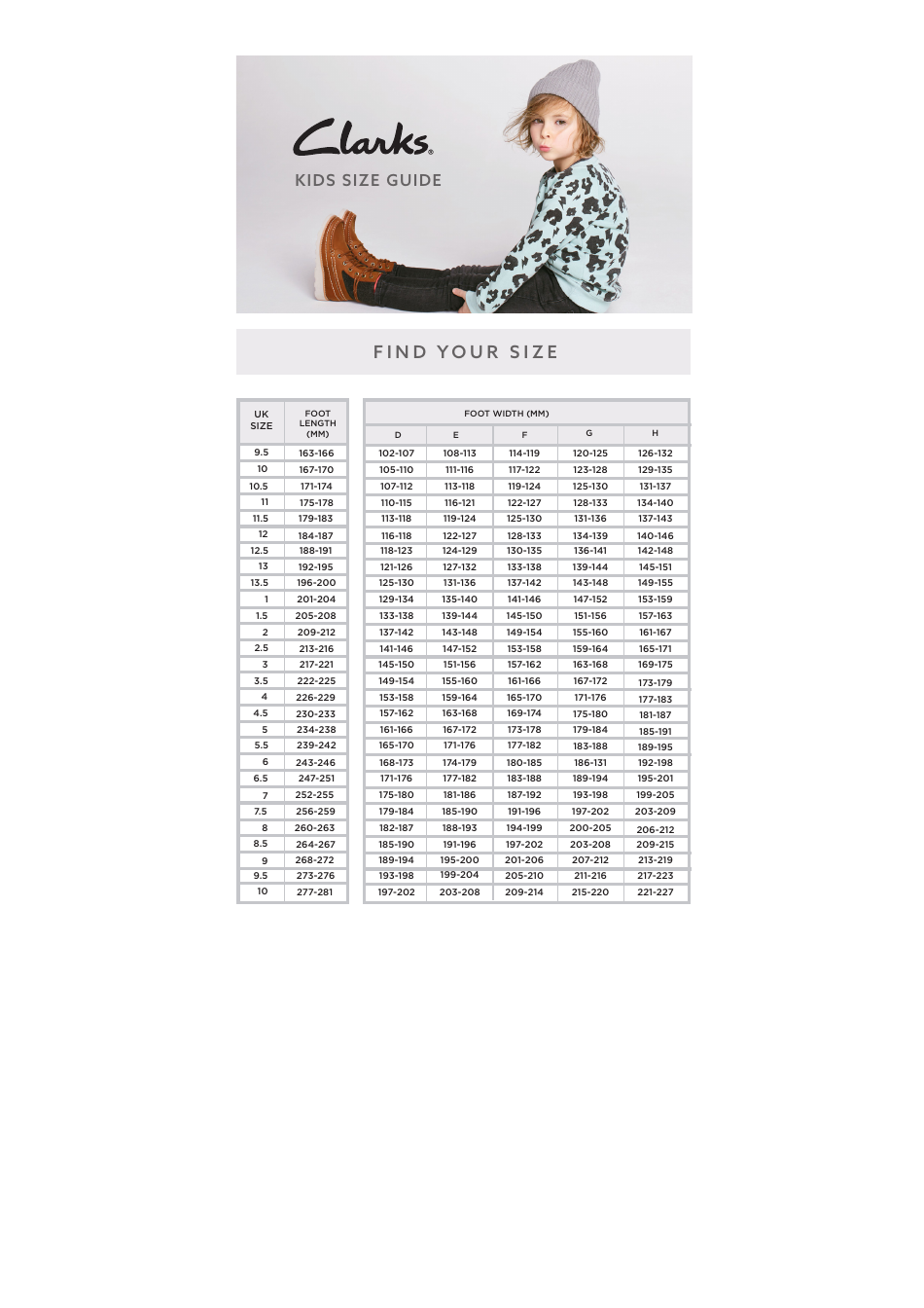 Childrens Shoe Size Chart - Clarks, Page 1
