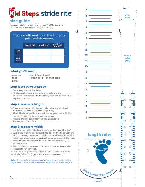 Children's Foot Size Measurement Chart - Kid Steps Download Printable ...