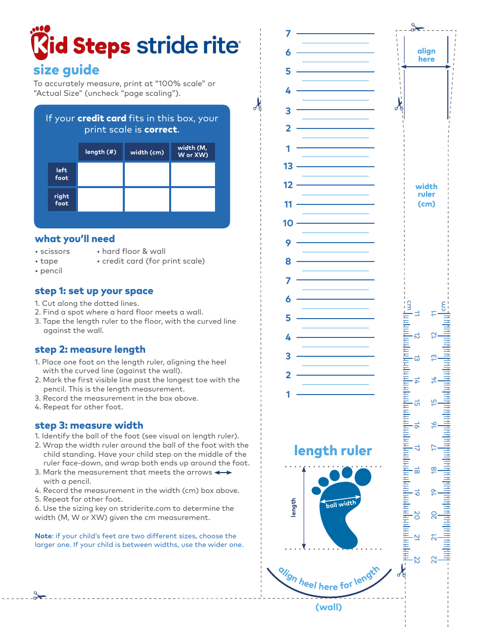 Children's Foot Size Measurement Chart - Kid Steps Download Printable ...