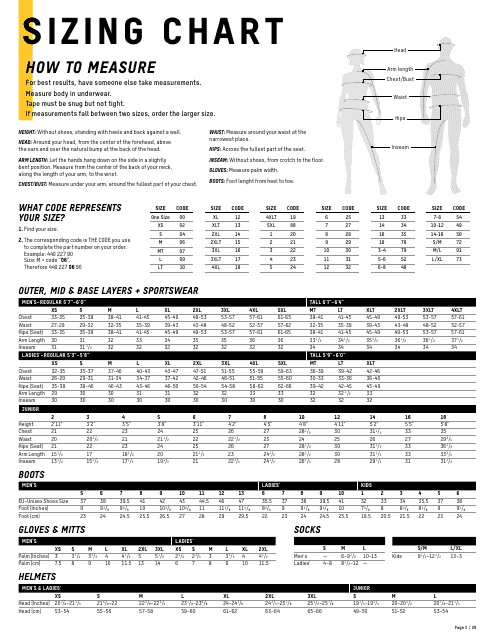 Outerwear and Sportswear Sizing Chart Download Printable PDF ...