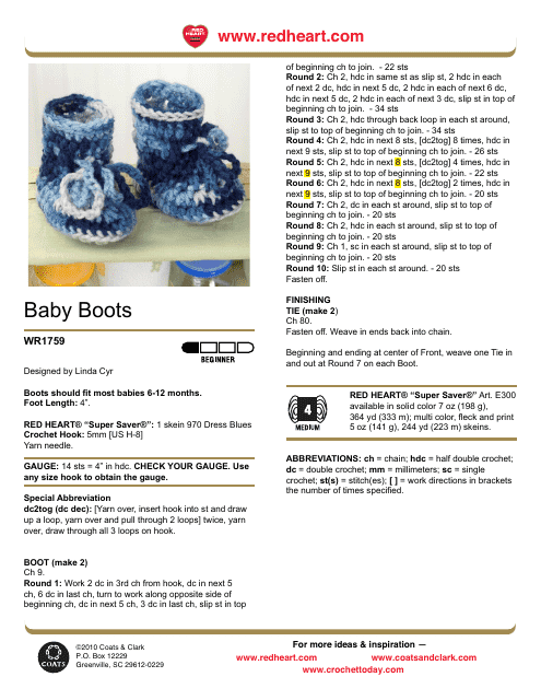Baby Boots Crochet Pattern - Coats & Clark