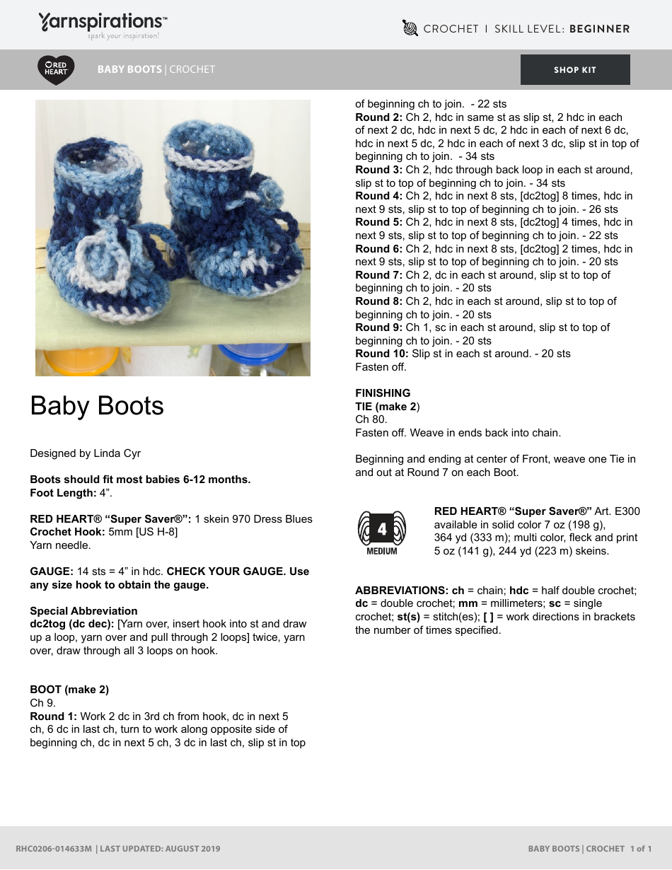 Baby Boots Crochet Pattern - Black and White, Page 1