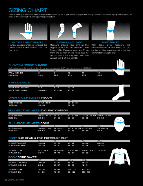 Motorcycle Clothing and Equipment Sizing Chart
