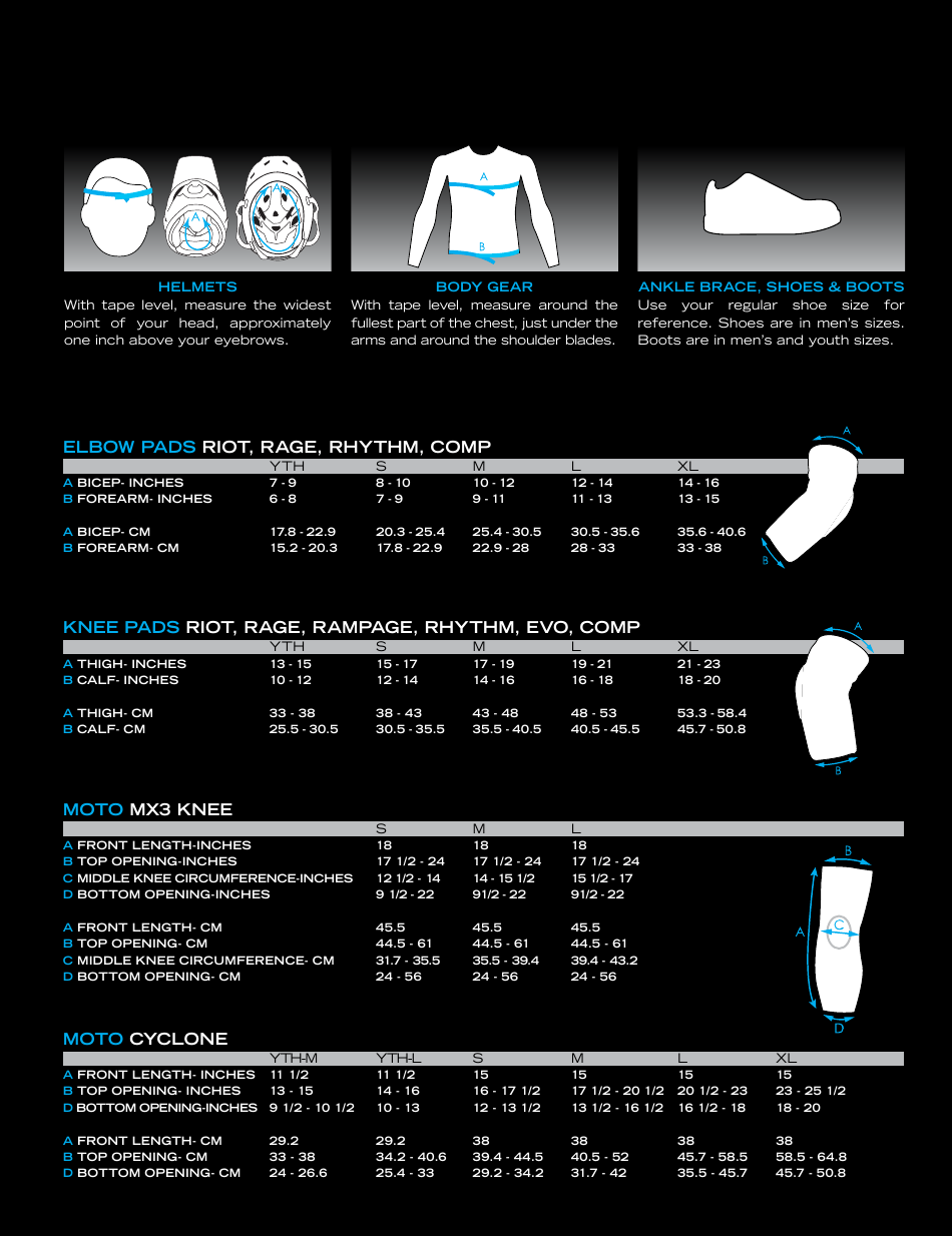 Motorcycle Clothing and Equipment Sizing Chart, Page 2