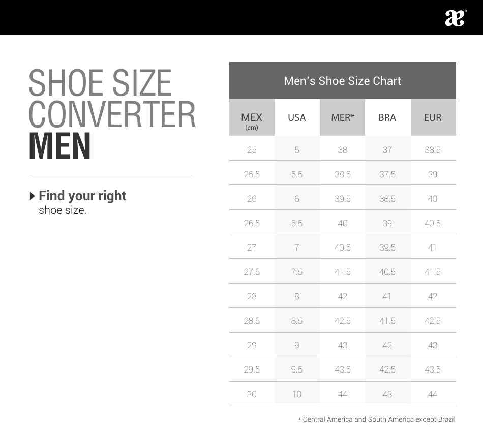 Mens Shoe Size Chart - Find Your Right, Page 1