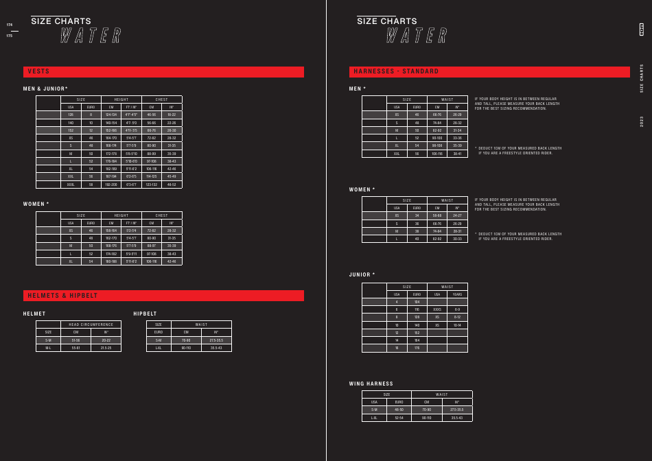 Diving Apparel and Equipment Size Charts, Page 2