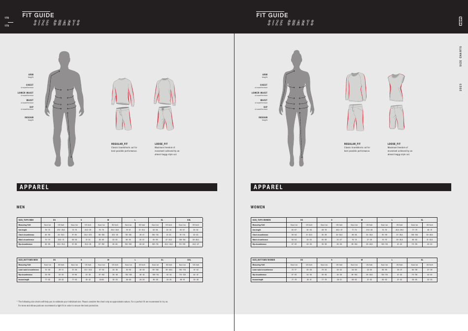 Diving Apparel and Equipment Size Charts, Page 4