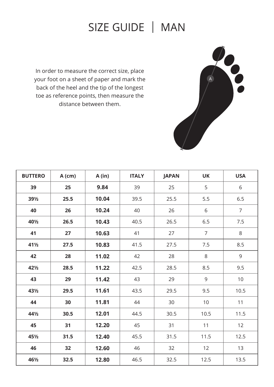 Mens Shoe Size Guide, Page 1
