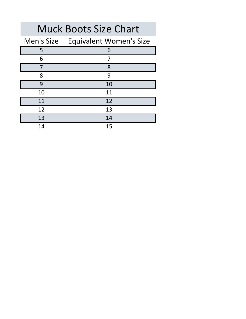 Men to Women Boots Size Chart, Page 1