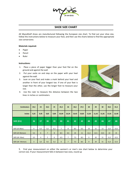 Golf Shoe Size Chart Download Pdf